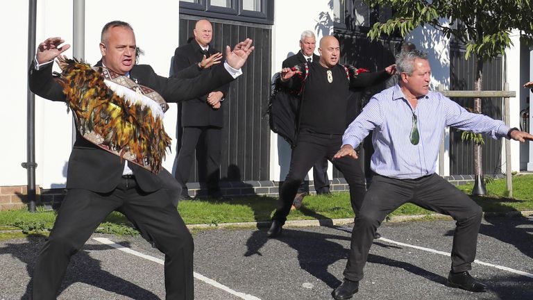 The Haka is performed as the hearse leaves the funeral service of police officer Sergeant Matt Ratana in Shoreham-by-Sea, West Sussex.

