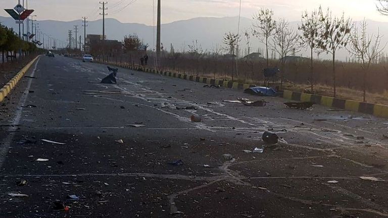 A view shows the site of the attack that killed Prominent Iranian scientist Mohsen Fakhrizadeh, outside Tehran, Iran, November 27, 2020. WANA (West Asia News Agency) via REUTERS ATTENTION EDITORS - THIS IMAGE HAS BEEN SUPPLIED BY A THIRD PARTY.