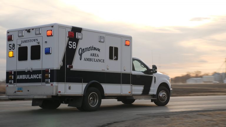 An ambulance from Jamestown, North Dakota - the place in the world with the highest number of COVID-19 deaths (as at November 19 2020)