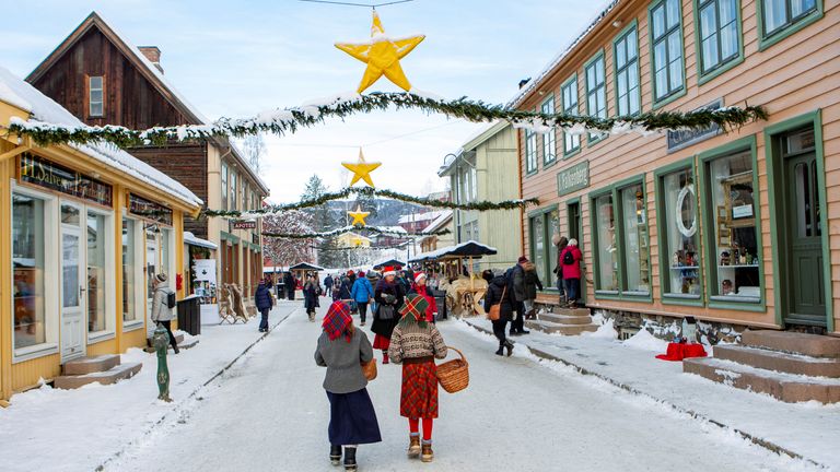 Christmas decorations on a street in Lillehammer, Norway, last year