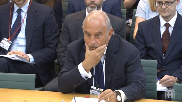 Sir Philip Green gives evidence to the Business, Innovation and Skills Committee and Work and Pensions Committee 