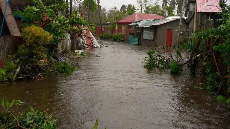 Aftermath of Typhoon Goni in Albay Province
A view of floodwater and damaged houses in the aftermath of Typhoon Goni in Albay Province, Philippines, November 1, 2020, in this picture obtained from social media. Marychris Olavario-Cuachin/via REUTERS ATTENTION EDITORS - THIS IMAGE HAS BEEN SUPPLIED BY A THIRD PARTY. MANDATORY CREDIT. NO RESALES. NO ARCHIVES.