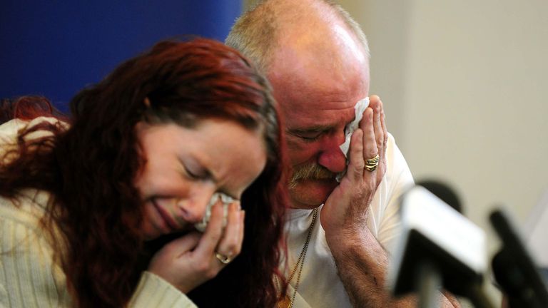 Mick Philpott and wife Mairead speak to the media at Derby 