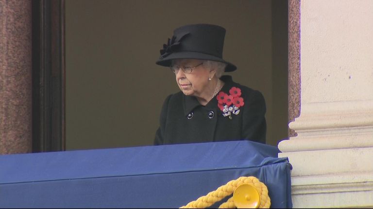The queen watched from a nearby balcony