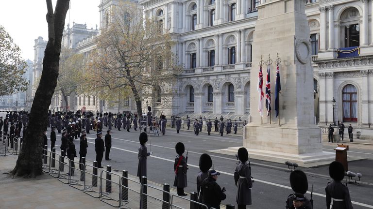 The Remembrance Sunday service at the Cenotaph, in Whitehall, London.