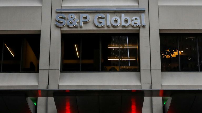 The S&P Global logo is displayed on its offices in the financial district in New York City, U.S., December 13, 2018