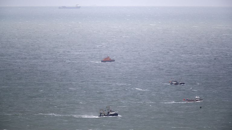 Boats continue their search for the missing two fishermen that went missing near Seaford, Sussex, after their fishing boat, Joanna C, sank off the coast near Seaford, East Sussex on Saturday.