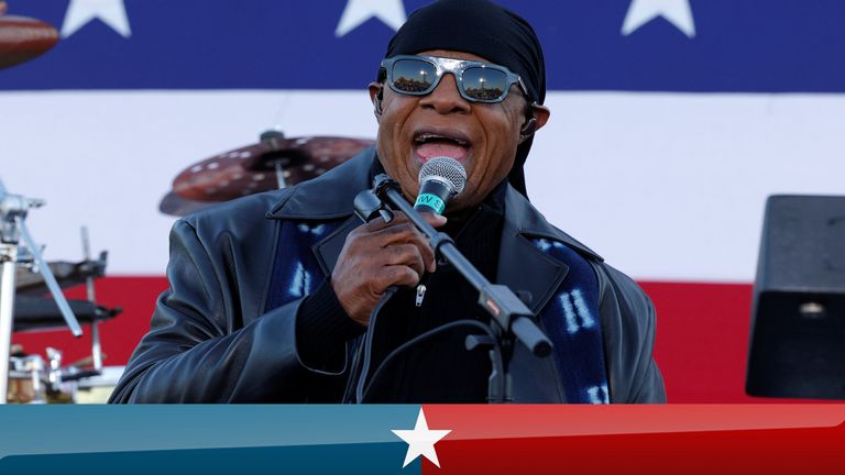 Stevie Wonder performs at democratic U.S. presidential nominee and former Vice President Joe Biden&#39;s campaign drive-in, mobilization event in Detroit, Michigan, U.S., October 31, 2020. REUTERS/Brian Snyder