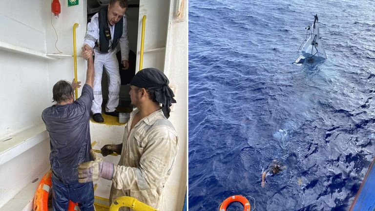 The missing sailor was rescued by the Angeles motorised vessel. Pic: US Coast Guard Southeast