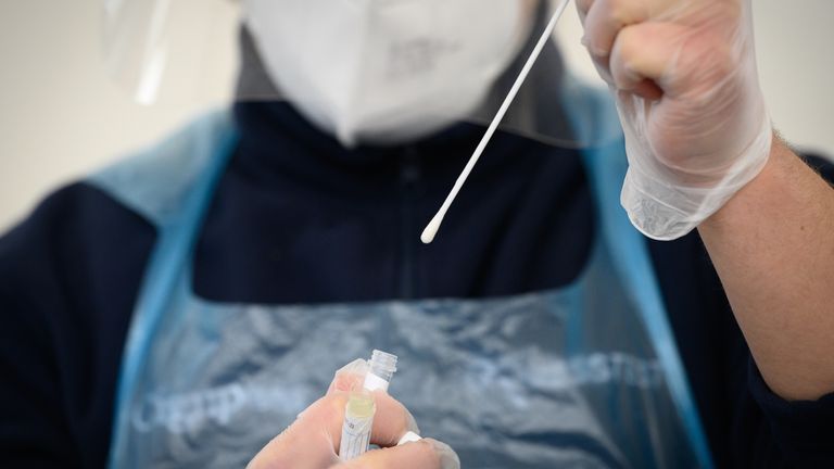 A swab test being taken at Gatwick Airport