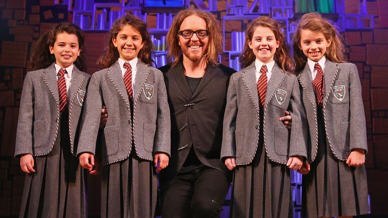 Tim Minchin and Matilda stars at the Matilda The Musical media call at Princess Theatre on March 16, 2016 in Melbourne, Australia