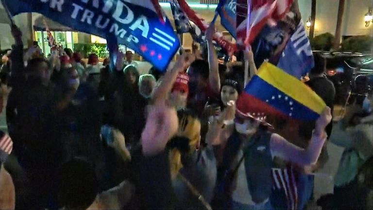 Pro-Trump supporters were dancing in the streets in Little Havana, Miami as Trump seemed to be winning the sunshine state