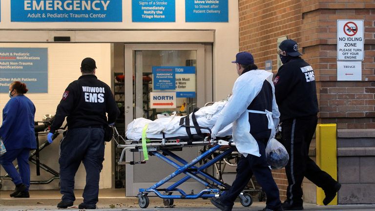 A patient arrives at Maimonides Medical Center, as the spread of COVID-19 continues, in Brooklyn, New York