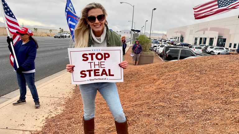 "Stop the steal" reads a sign by an attender to the pro-Trump protest in Las Vegas