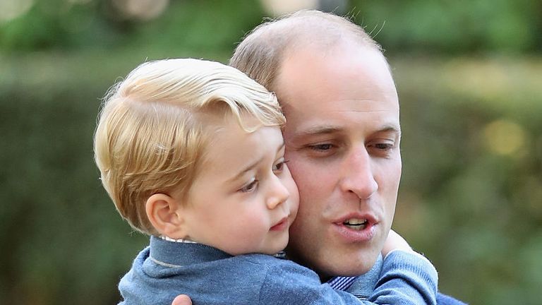 VICTORIA, BC - SEPTEMBER 29: Prince George of Cambridge with Prince William, Duke of Cambridge at a children&#39;s party for Military families during the Royal Tour of Canada on September 29, 2016 in Victoria, Canada. Prince William, Duke of Cambridge, Catherine, Duchess of Cambridge, Prince George and Princess Charlotte are visiting Canada as part of an eight day visit to the country taking in areas such as Bella Bella, Whitehorse and Kelowna (Photo by Chris Jackson - Pool/Getty Images)
