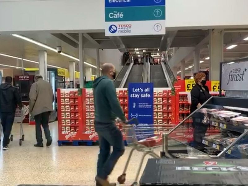 The mezzanine level in Tesco Extra Brooklands in Weybridge was blocked off to prevent customers buying non essentials