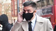 Aston Villa captain Jack Grealish (left), arrives at Birmingham Magistrates&#39; Court, Birmingham, for sentencing after pleading guilty to two counts of driving without due care and attention.
