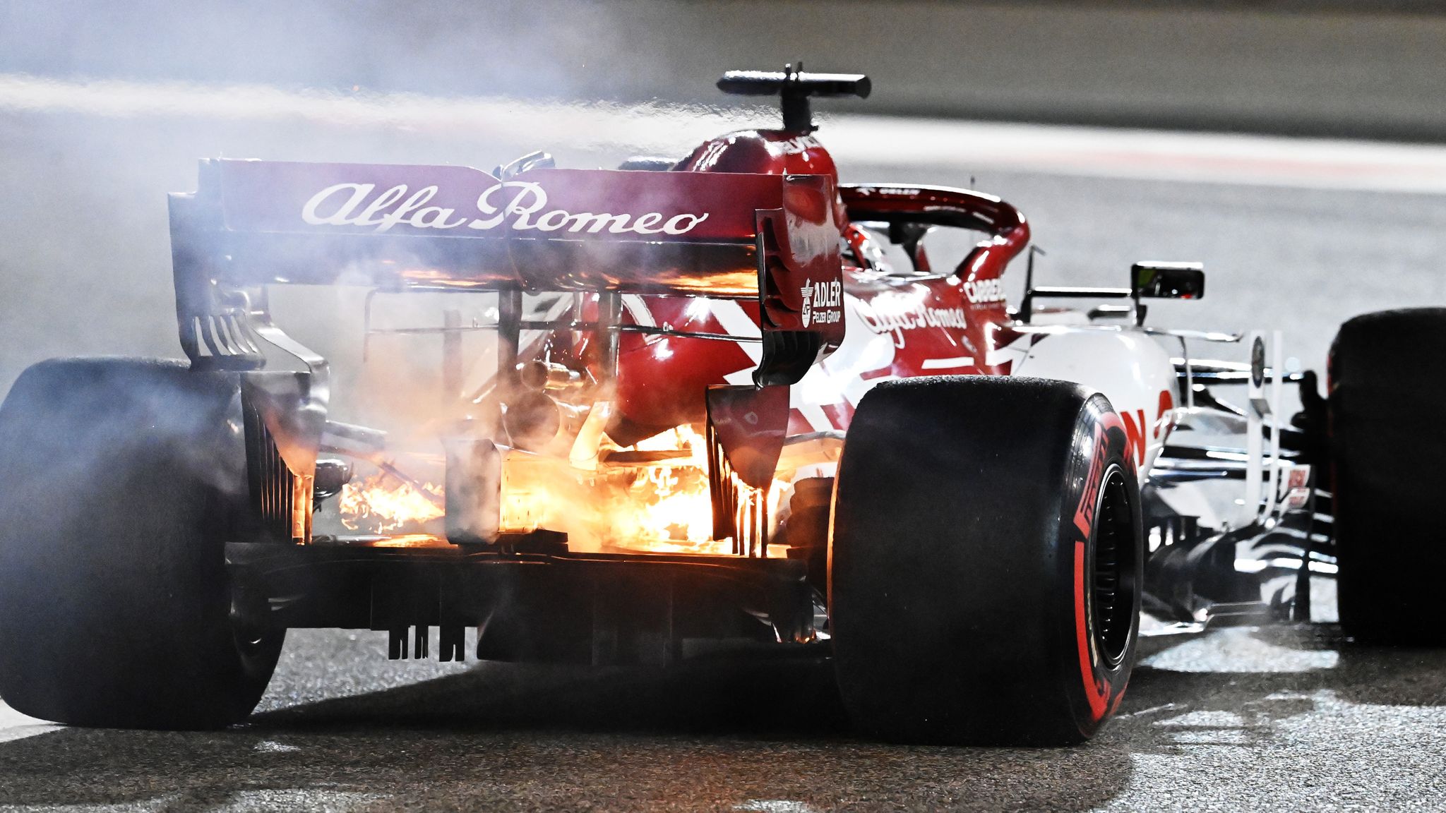 Formula 1 Kimi Raikkonens car catches fire during Abu Dhabi GP practice session World News Sky News