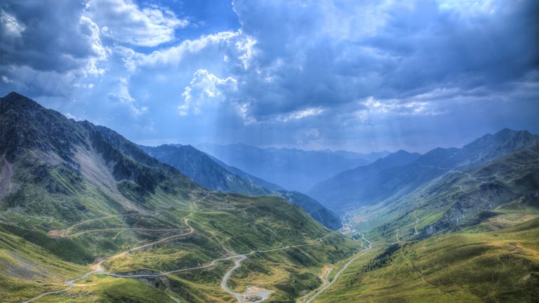 Roads in Central Pyrenees mountains close to Col du Tourmalet (2115m).This is the highest road in this mountains range and represents one of the most famous climb of The Tour of France which is the biggest cycling race in the world.