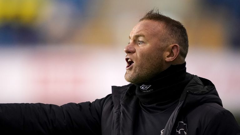 Derby County interim manager Wayne Rooney on the touchline during the Sky Bet Championship match at The Den, London.