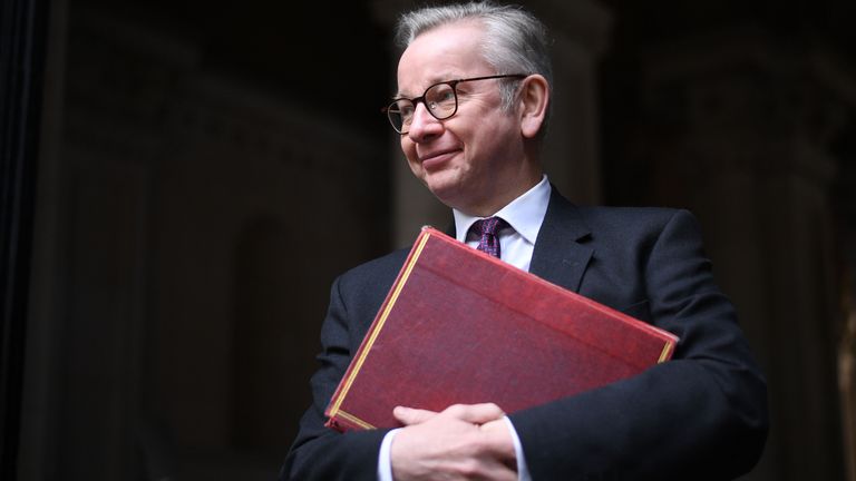 LONDON, ENGLAND - DECEMBER 08: Chancellor of the Duchy of Lancaster Michael Gove returns to Downing Street following a cabinet meeting on December 8, 2020 in London, England. The meeting came on the first day of the country&#39;s covid-19 vaccination campaign and amid a final push for a post-Brexit trade deal with the European Union. (Photo by Leon Neal/Getty Images)