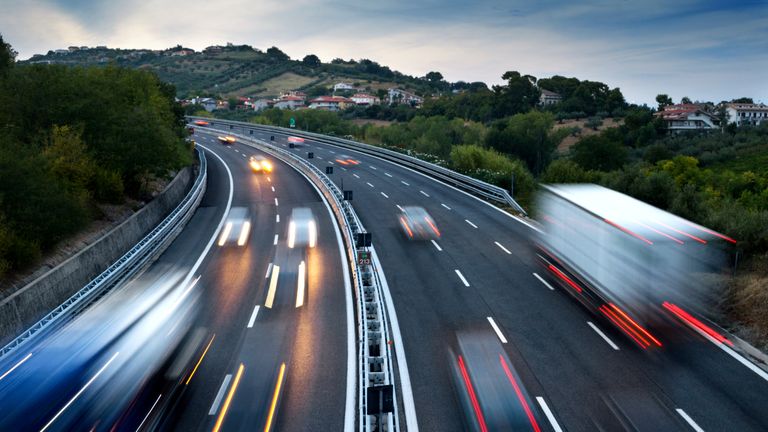 Rush hour on A14 highway, Abruzzi, Italy.