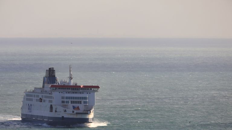 DOVER, ENGLAND - DECEMBER 24: Ferries cross the English Channel on December 24, 2020 in Dover, United Kingdom. Travel from the UK to France gradually resumed on Wednesday morning after being suspended for more than two days due to concerns about a new strain of covid-19. The British government deployed its Track and Trace team to administer Covid-19 tests to lorry drivers  waiting to cross at Dover. (Photo by Dan Kitwood/Getty Images)