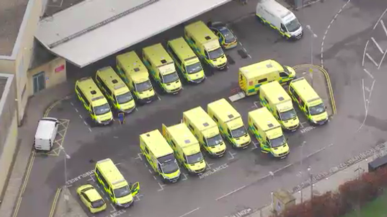 Ambulances at Queen&#39;s Hospital in Romford