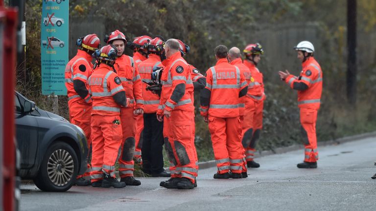 Search and rescue crews at the scene in Avomouth, Bristol, as fire crews, police and paramedics are responding to a large explosion at a warehouse where there have been multiple casualties.