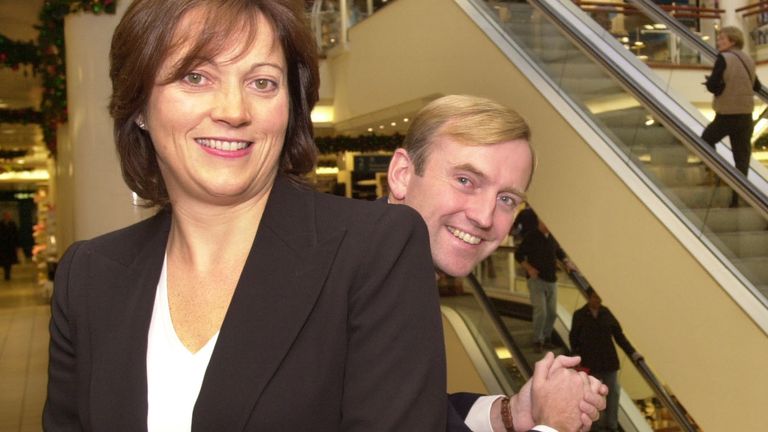 Belinda Earl, Chief Executive of the Debenhams store group, with Finance Director Matthew Roberts at their flagship shop in London&#39;s Oxford Street ahead of the release of their annual results. 22/10/2002