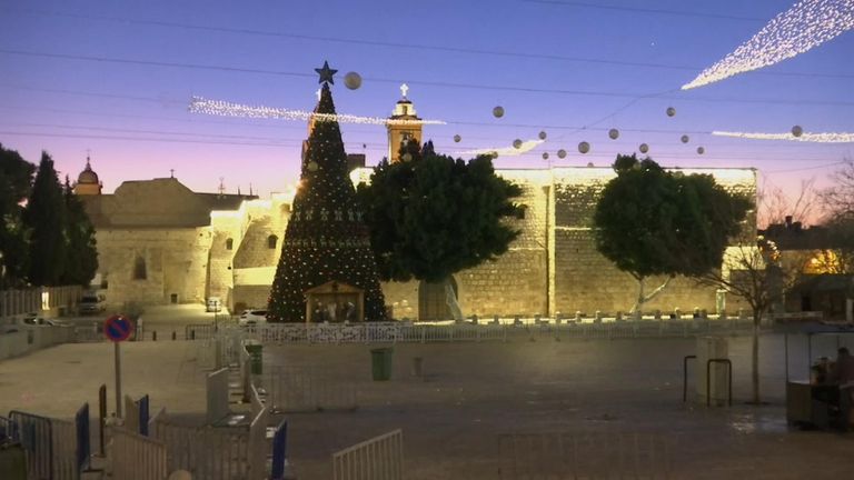 Thousands of pilgrims usually flock to Bethlehem in the West Bank for the celebrations, but this year it is virtually empty