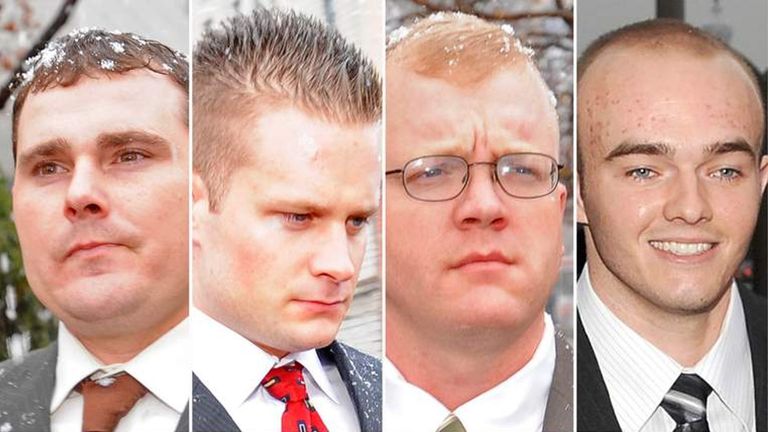 (L-R) Dustin Heard, Evan Liberty, Paul Slough and Nicholas Slatten.
The four former Blackwater security guards received lengthy prison sentences for their role in a 2007 shooting that killed 14 Iraqi civilians and wounded more than a dozen others.