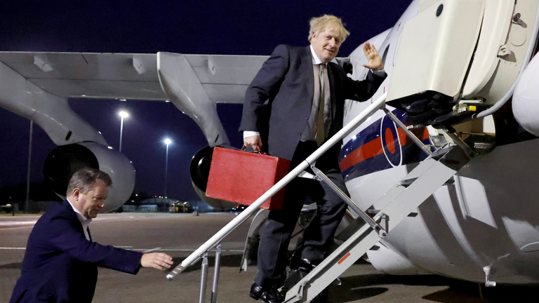 Boris Johnson shared a photo of him boarding a plane to Brussels on Twitter