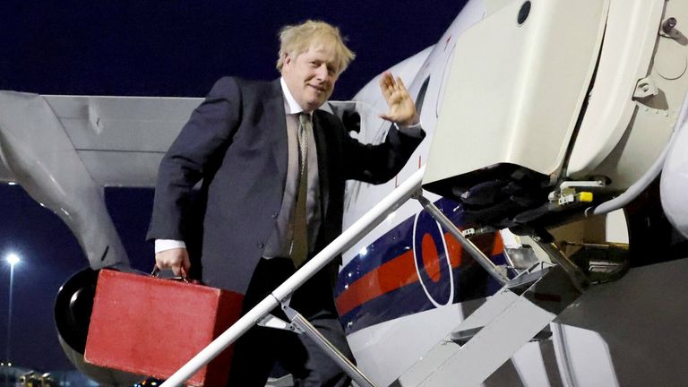 Boris Johnson boards a plane to Brussels for last-minute post-Brexit trade talks. Pic: Boris Johnson