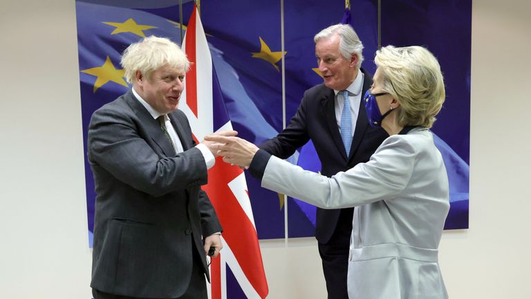 Boris Johnson, Michel Barnier and Ursula von der Leyen meet in Brussels Pic: Andrew Parsons / No 10 Downing Street