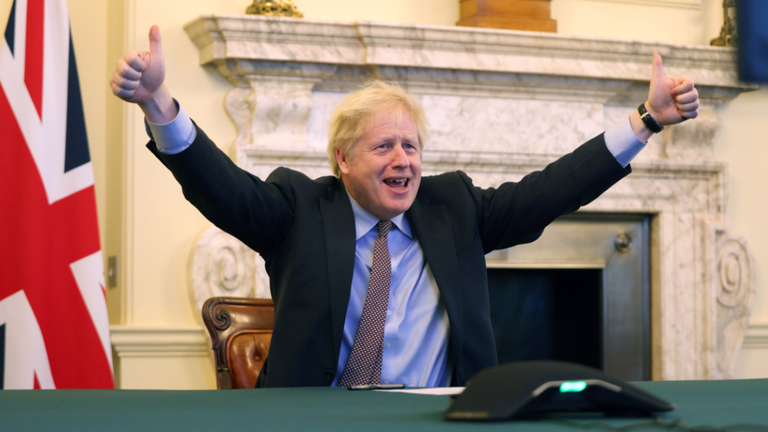 The prime minister celebrates. Pic: Boris Johnson/Twitter