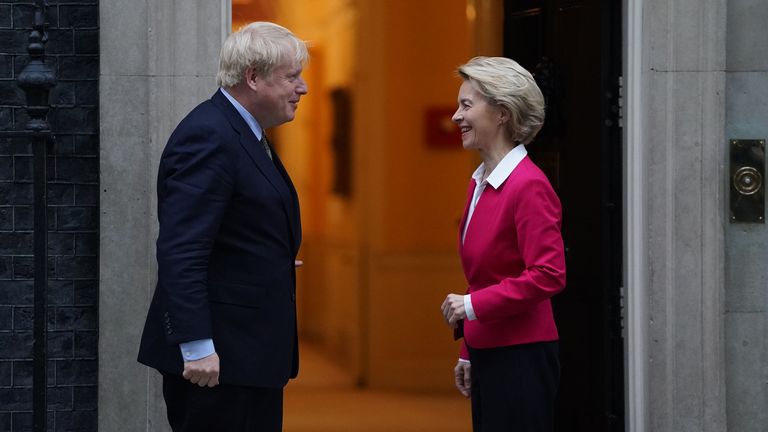 British Prime Minister Boris Johnson meets EU Commission President Ursula von der Leyen at 10 Downing Street on January 8, 2020 in London, England