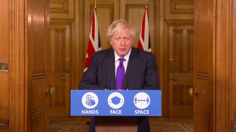 Prime Minister Boris Johnson leads the government&#39;s coronavirus press briefing at Downing St