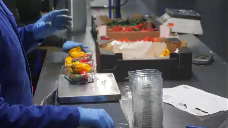 Fresh vegetables are processed ready to be shipped to the UK