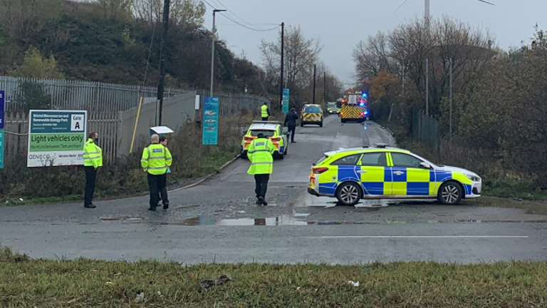 The scene follows reports of an explosion in Avonmouth, near Bristol.  Photo: Jawad Burhan