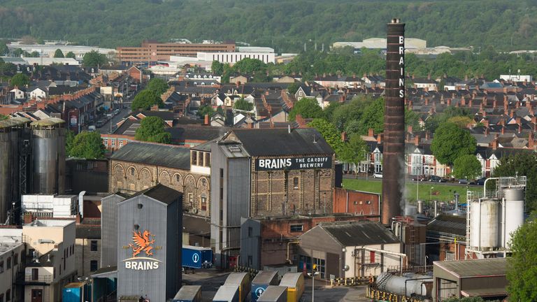  An aerial view of the Brains Brewery site in Cardiff city centre.