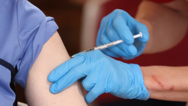 Care home staff receive the Pfizer/BioNtech covid-19 vaccine in Belfast