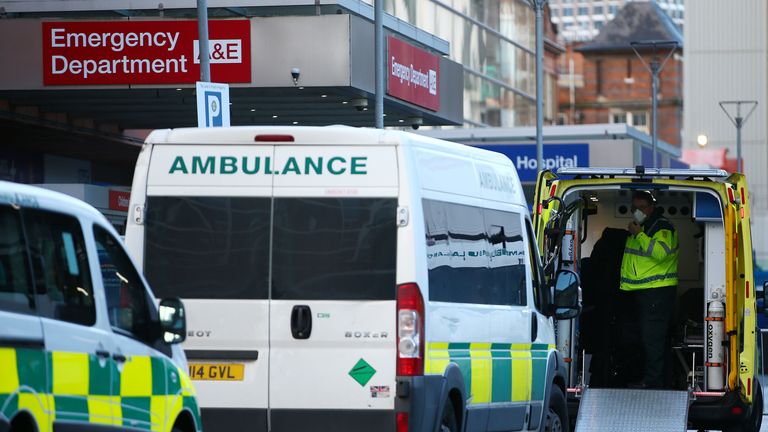 Ambulances parked outside The Royal London Hospital on December 27, 2020 in London, England. The hospital recently opened a new critical care unit, increasing the trust&#39;s capacity to treat critical COVID-19 patients, while minimising impact on non-covid clinical services.