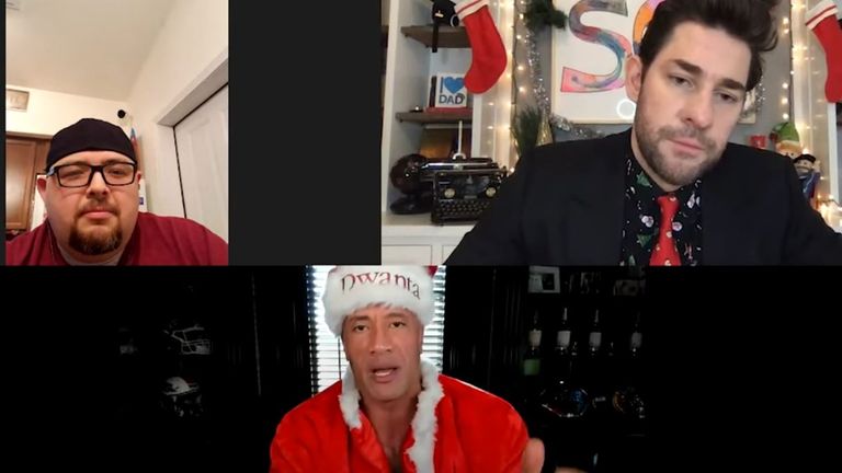 Dwayne &#39;The Rock&#39; Johnson became &#39;Dwanta Claus&#39; on John Krasinski&#39;s Some Good News YouTube series to help out widowed father-of-two Jay Abel