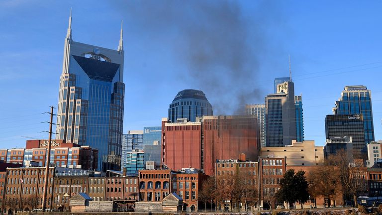 Black smoke billows from the site of the blast