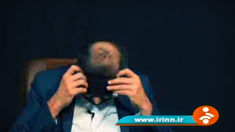 Mr Habib Chaab screengrab from Iran State TV removing his blindfold in the confession video.