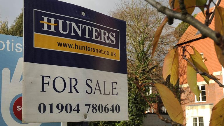 View of a line of estate agents&#39; property boards outside residential properties in York. 7/11/2007