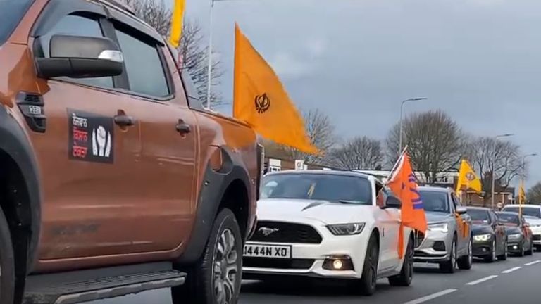 In the UK, cars headed from across the country to Birmingham to protest on Saturday. Pic: Rajan Jagait