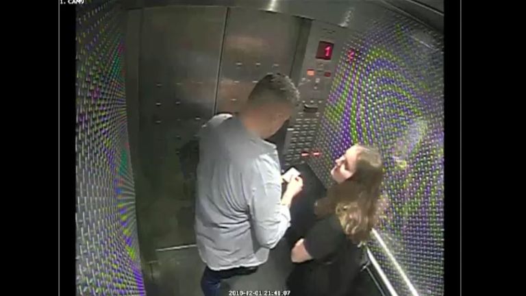 The couple are seen together for the last time as they head towards his room in the lift