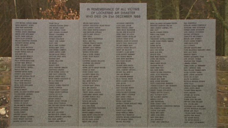 A memorial lists all 270 victims' names
